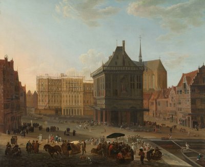La diga ad Amsterdam con il nuovo municipio in costruzione da Jacob van der Ulft (attributed to)