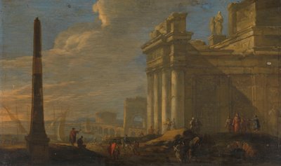Veduta di un porto italiano da Jacob van der Ulft (signed by artist)