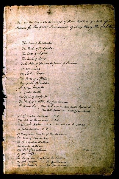 Indice delle armature da un album di armature elisabettiane, c.1589 da Jacobe Halder