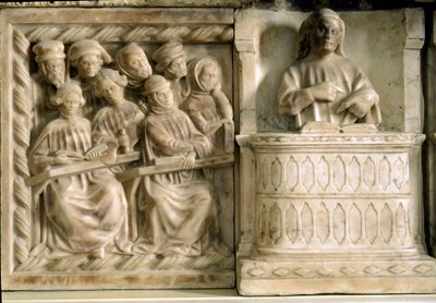 Monumento funebre di Carlo, Roberto e Riccardo da Saliceto: studenti che seguono un corso (scultura, c.1403) da Jacobello and Pier Paolo dalle Masegne
