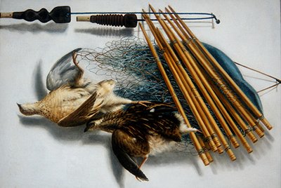 Natura morta con due quaglie e attrezzatura da caccia da Jacobus Biltius