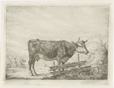 Mucca, in piedi vicino a una recinzione da Jacobus Cornelis Gaal