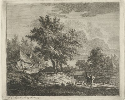 Paesaggio con passeggiatori vicino a tre alberi da Jacobus Cornelis Gaal