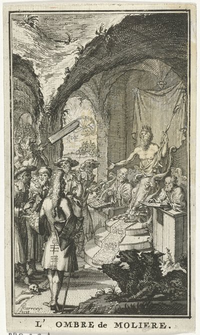 Molière davanti ai giudici di Plutone da Jacobus Harrewijn