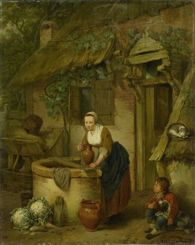 Donna che Attrae Acqua da un Pozzo da Jacobus Johannes Lauwers