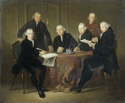 I quattro reggenti, il segretario e il padre di casa del lebbrosario di Amsterdam, 1773 da Jacobus Luberti Augustini