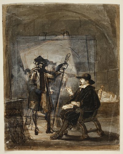 Dr. Nicholas Tulp nello studio di Rembrandt (recto); Scena di vita di Rembrandt () (verso) da Jacobus Ludovicus Cornet