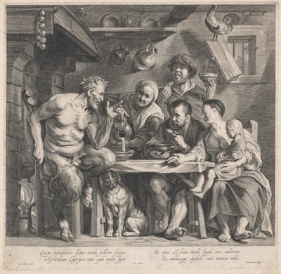 Un satiro visita una famiglia di contadini da Jacobus Neeffs, after Jacob Jordaens