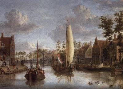 Un canale con chiatte da Jacobus Storck