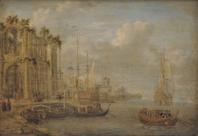 Scena portuale con rovine antiche da Jacobus Storck