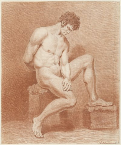 Nudo maschile seduto, verso destra da Jacobus Wijsman