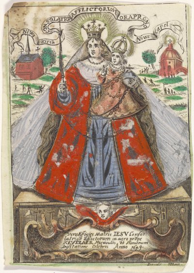 Maria con Bambino con due edifici religiosi dietro di lei da Jacobus de Man (I)
