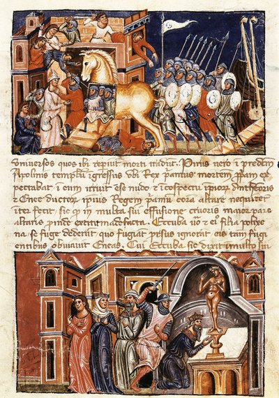Assedio e assalto della città di Troia, miniatura da "Historia destructionis Troiae" di Guido delle Colonne (c. 1210- c. 1287) da Jacome Cromberger