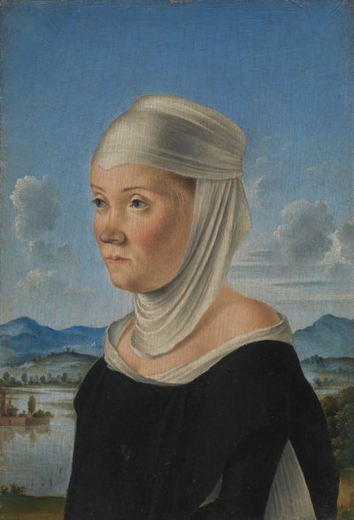 Ritratto di una donna, possibilmente una suora di San Secondo, verso scena in grisaille, ca. 1485-95 da Jacometto Veneziano