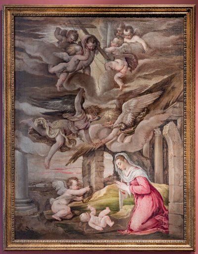 Adorazione di Gesù Bambino e angeli con gli strumenti della passione da Jacopo (1510 92) Bassano