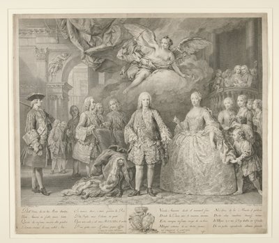 Ferdinando VI e la sua regina Maria Barbara di Braganza con Scarlatti e il celebre castrato italiano Farinelli da Jacopo (after) Amigoni
