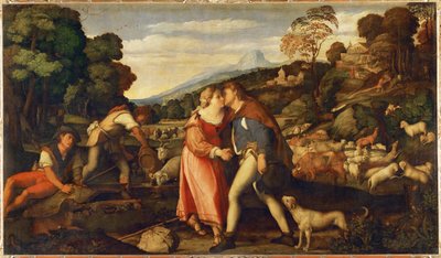 Giacobbe e Rachele (dipinto su tela) da Jacopo (c.1480-1528) Palma