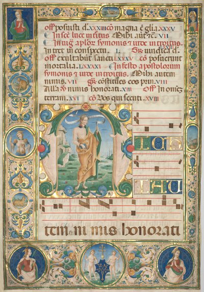 Foglio da un graduale: Iniziale (M) con San Andrea (recto) da Jacopo Filippo d
