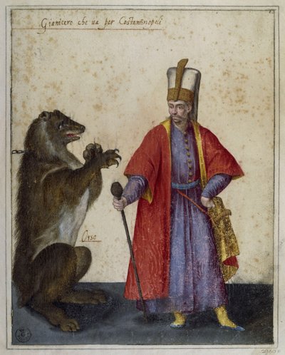 Giannizzero e orso, disegno di Jacopo Ligozzi (1547-1626) da Jacopo Ligozzi