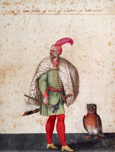 Soldato turco con gufo, disegno di Jacopo Ligozzi (1547-1627) da Jacopo Ligozzi