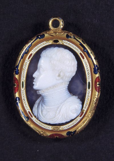 Ritratto del Principe Don Carlos (1545-1568) di Spagna. Medaglione di calcedonio da Jacopo Nizzola da Trezzo