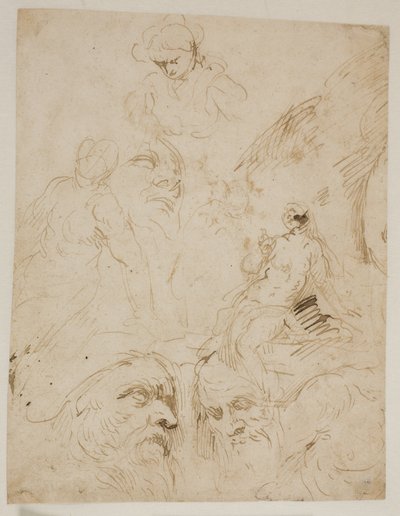 Studi per teste maschili e una donna nuda seduta da Jacopo Palma