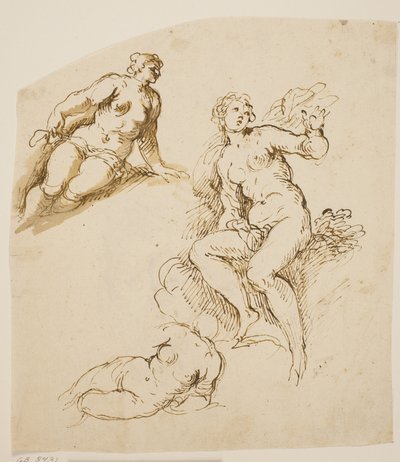Studi per una donna seduta e due donne prostrate da Jacopo Palma