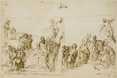 Due schizzi compositivi per il dipinto votivo del Doge Pasquale Cicogna, Sala del Pregadi, Palazzo Ducale, Venezia da Jacopo Palma