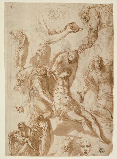 Bozzetti per una Lamentazione e una Pietà, e di varie figure, teste e un braccio (recto); Bozzetti del Cristo morto, e di varie figure e teste (verso) da Jacopo Palma il Giovane