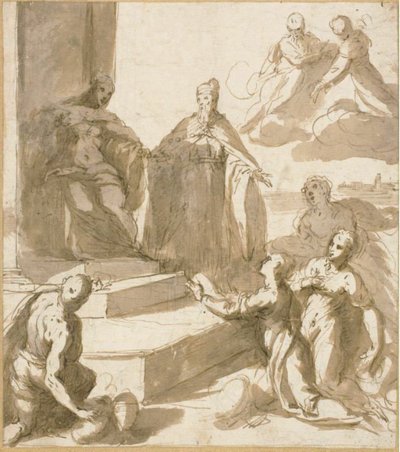 Studio per Venezia che riceve omaggi e doni da Brescia, Udine, Padova e Verona, con il Doge Francesco Venier che li presenta da Jacopo Palma il Giovane
