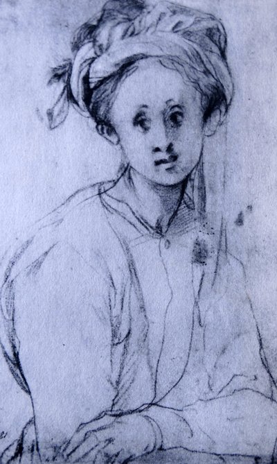 Disegno a gesso intitolato "Studio di una ragazza" di Pontormo da Jacopo Pontormo