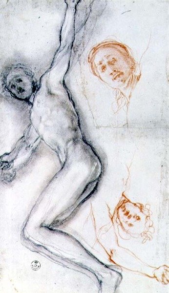Studio di Cristo crocifisso, la testa ripetuta due volte da Jacopo Pontormo