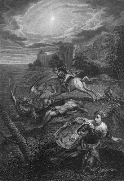 San Giorgio e il drago (incisione) da Jacopo Robusti (after) Tintoretto