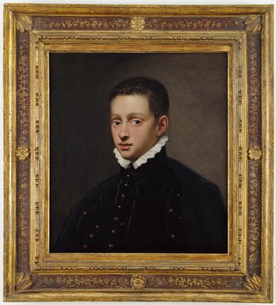 Ritratto di un ragazzo, busto, in un farsetto nero con colletto bianco da Jacopo Robusti Tintoretto