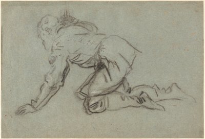 Un uomo inginocchiato che tiene un bastone [recto] da Jacopo Tintoretto