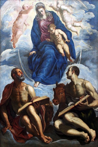 Maria con il bambino, adorata dagli evangelisti Marco e Luca da Jacopo Robusti Tintoretto