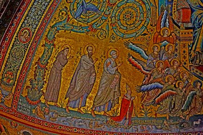 San Francesco, San Paolo, San Pietro, Papa Niccolò IV e angeli alla Coronazione della Vergine, abside, c.1290 da Jacopo Torriti