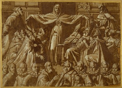 La Madonna della Misericordia con i Santi Francesco e Domenico, con altri santi e sovrani e una famiglia di donatori da Jacopo Zucchi