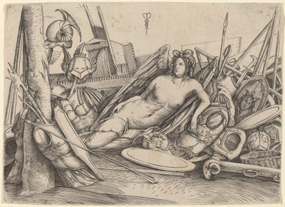 Vittoria reclinata tra trofei da Jacopo de Barbari