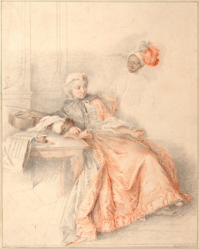 Giovane donna che legge e un paggio da Jacques André Portail