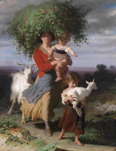 Madre con bambini sulla via di casa da Jacques Alfred van Muyden