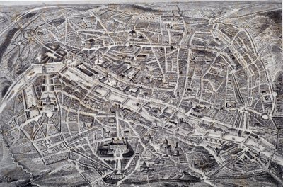 Mappa di Parigi in rilievo e vista a volo d