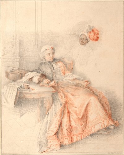 Giovane donna che legge e un paggio da Jacques André Portail
