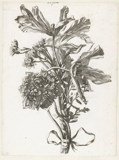 Bouquet con tulipani appassiti, un anemone e immortelle da Jacques Bailly (I)