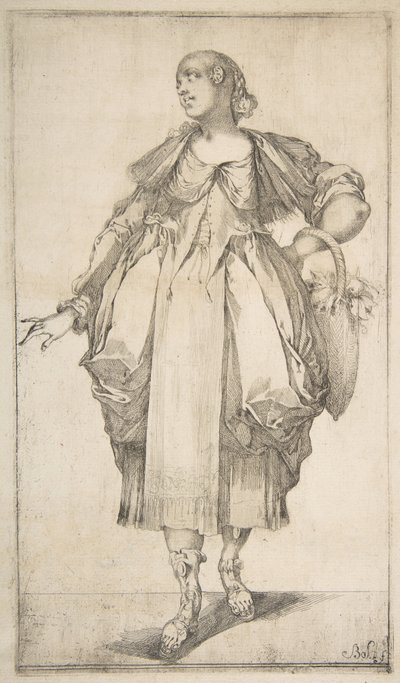 Giardiniera con un cesto al braccio, dalla serie Hortulanae, 1612-16 da Jacques Bellange