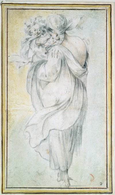 Gitana con un bambino - Opera di Jacques Bellange, sanguigna e gessi nero e bianco su carta, inizio XVII secolo da Jacques Bellange