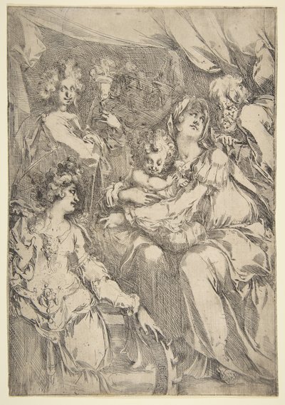 La Sacra Famiglia con Santa Caterina, San Giovanni Evangelista e un angelo, 1612-16 da Jacques Bellange