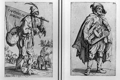 Un mendicante e un suonatore di organetto da Jacques Callot