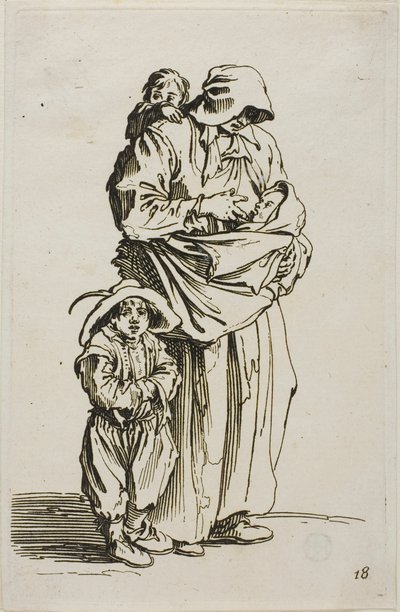 Una madre con i suoi tre figli, tavola 18 da I mendicanti da Jacques Callot