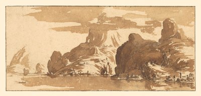 Blick auf Berge über einen See da Jacques Callot